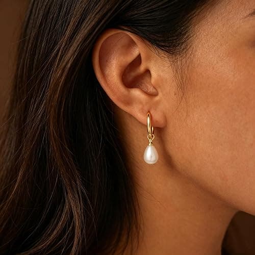 JOBICY Pearl Earrings for Women Trendy, 14k Gold Plated Freshwater CZ Leaf Pearl Dangle Drop Gold Earrings Lightweight Hypoallergenic Stud Earring Bridesmaid Wedding Gold Jewelry for Women Gifts thumbnail 4