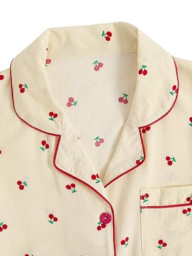 Verdusa Women's 2 Piece Pajama Sets Cute Printed Fall Pajamas Sleepwear Button Up Shirt with Pants Lounge Pjs thumbnail 4
