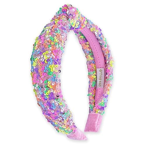 FROG SAC Knotted Headbands for Girls - Rainbow Sequin Knot Head Bands for Kids, Sparkly Toddler Headband, Sparkle Beaded Hair Band Accessories, Easter Basket Fillers Stocking Stuffers - Image 1