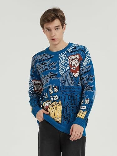 LILILEIDY Mens Crewneck Sweaters Graphic Comfortable Casual Knit Fall Winter Sweater Oversized Pullovers Blue,A1,M thumbnail 5