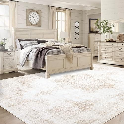 Area Rugs 8x10 Vintage Rug: Large Washable Living Room Rug Retro Medallion Distressed Rugs Soft Low Pile Non-Slip Indoor Floor Carpet for Bedroom Kitchen Nursery Dining Table Office (Beige, 8'x10') thumbnail 3