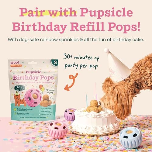 WOOF Party Pupsicle - Long-Lasting Interactive Dog Toys for Boredom - Low-Mess Design - Birthday Gifts for Dogs - Large Dog Toys - Party Pink thumbnail 5