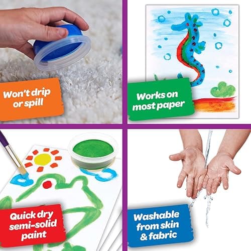 Crayola Spill Proof Paint Set - Washable Paint for Kids, Includes Paint Brush & Paper, No Drip, Less Mess Arts & Crafts, Toddler Gift, Ages 3+ thumbnail 6
