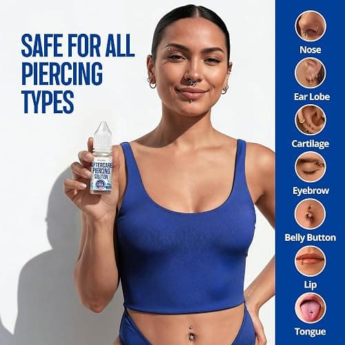 BodyJ4You Piercing Aftercare Drops - Saline Solution Natural Keloid Bump Removal - Ear Piercing Cleaner Nose Septum Belly Button Cartilage - Tea Tree Oil Sea Salt Aloe Rosemary - 0.33 Fl Oz | Cleans New Piercings Ear Nose - Soothes Septum Belly Button - Sea Salt Aloe Keloid Bump Care Travel Size 0.33 Fl Oz Dropper thumbnail 5