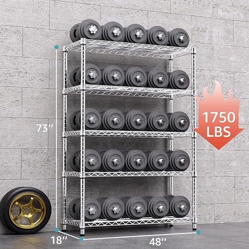 M MZG 1750 LBS Storage Shelves 5-Tier Utility Shelving Unit Steel Organizer Wire Rack for Home,Kitchen,Office,Garage, Capacity 17.7" D x 47.2" W x 72.3" H | Organizer Wire Rack, for Home, Kitchen, Office, Garage, 1750 LBS Capacity thumbnail 3
