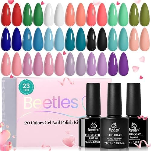 Beetles Spring Gel Polish Set - 20 Colors Red Green White Black Nude Valentines Gel Nail Polish with Base Top Coat Trendy Colors Uv LED Lamp Salon DIY at Home Nails Gifts for Women Vibrant Subtle - Image 1