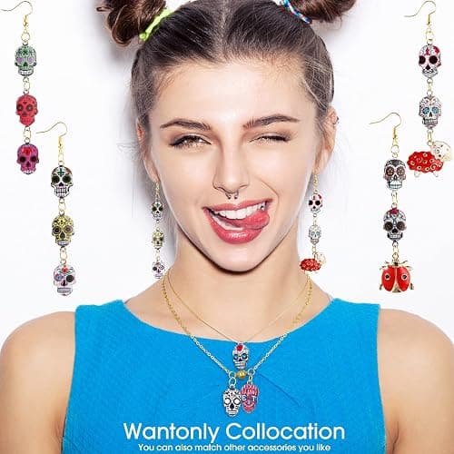 MTLEE 100 Pieces Halloween Sugar Day of The Dead Charms Enamel Skull Pendants Alloy Colorful for DIY Necklaces Bracelets Bangles Key Chains Earring Jewelry Accessories thumbnail 5