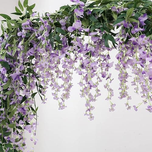 3Pcs 7.2Ft/Piece Artificial Flowers Wisteria Garland Artificial Wisteria Vine Hanging Flower Greenery Garland for Home Garden Outdoor Wedding Arch Floral Decor (Purple) thumbnail 4