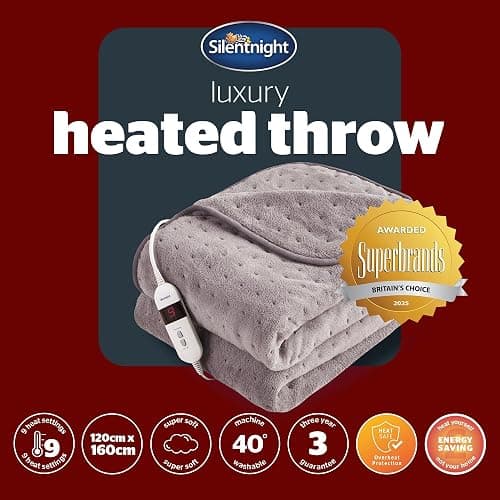 Silentnight Comfort Control Heated Throw Blanket - Luxury Fleece Electric Heated Overblanket for Sofa Bed with 9 Heat Settings, Fast Heat-up and Safety Shut Off - Machine Washable - 120x160cm - Grey thumbnail 9