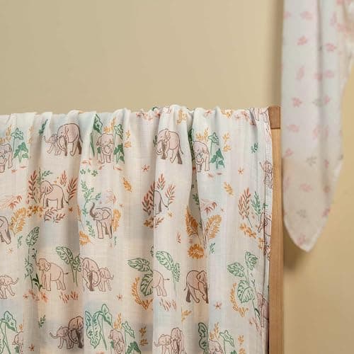 GLLQUEN BABY Muslin Swaddle Blankets 4-Pack Breathable Receiving Blankets (35" x 40") Soft Baby Blankets for Girls and Boys Newborn Essentials Muslin Burp Cloths Swaddle Wrap Baby Gift(Pink Elephant) thumbnail 5