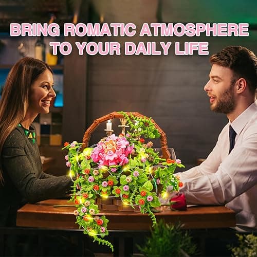 SATHIBI Flower Bouquet Building Set, Flowers Basket Bonsai Plants with Light, Botanical Collection Wall Decor, Creative Building Toy Gift for Adults (691 PCS) thumbnail 5