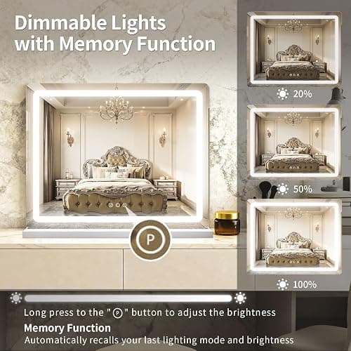 ROLOVE 23"x 18" Large Vanity Mirror with Lights, LED Makeup Mirror for Dresser and Desk, 10X Magnification, Dimmable Touch Control, Wall Mounted or Tabletop Mirror for Bedroom (White) thumbnail 4