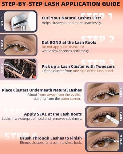 Geeneiya Fluffy Lash Clusters Kit 8-16MM, Wispy Eyelash Clusters Kit, Natural 3D Fluffy Effect Lash Extension Kit, C Curl Cluster Eyelash Extensions Kit with Waterproof Lash Bond and Seal, Tweezers thumbnail 8