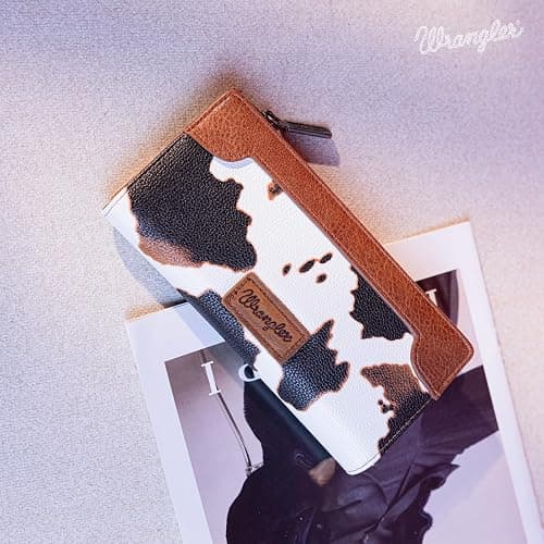 Wrangler Cow Print Wallets Womens Bifold Credit Card Wallet Women's Wallets, Card Cases & Money Organizers Brown Wallet for Women Ladies Female Cash Wallett with Smooth Zipper thumbnail 3