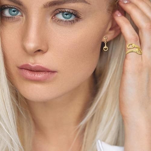 Dainty Horsebit Dangle Brass Earrings in Gold or Silver – Modern Equestrian Snaffle Bit Heritage Style. Hypoallergenic, Lightweight Everyday Horse Jewelry, Nickel Free Minimalist Western Earrings thumbnail 6