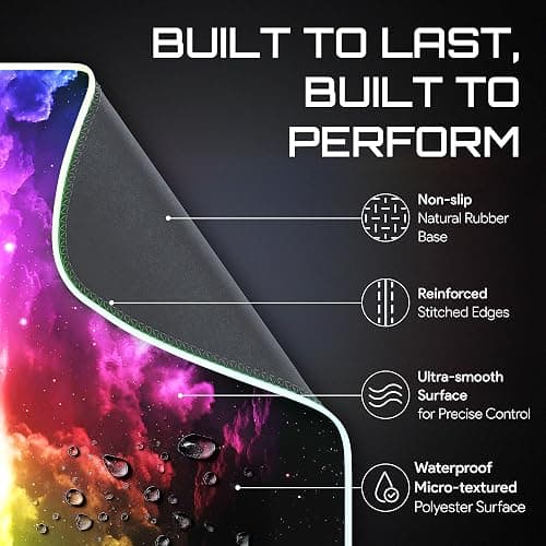 Gerlos RGB Large Gaming Mouse Pad, Extended Soft LED Mouse Pad, Non-Slip Rubber Base, Water Resist Keyboard Pad, Computer Mousepad 31.5×11.8 inches thumbnail 4
