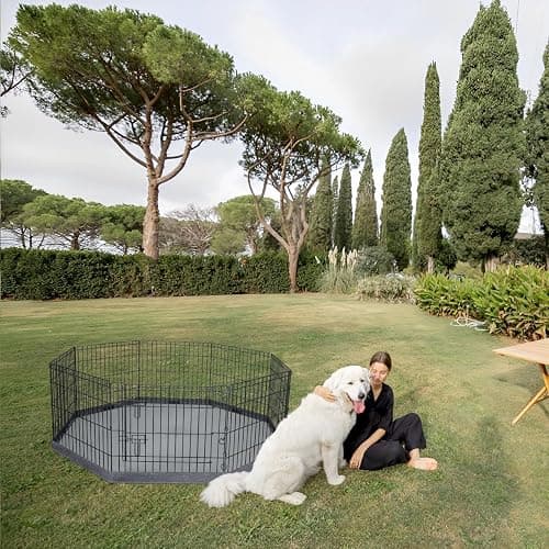 PETIME Foldable Metal Dog Exercise Pen/Pet Puppy Playpen Kennels Yard Fence Indoor/Outdoor 8 Panel 24" W x 24" H with Bottom Pad (with Bottom pad, 8 Panels 24" H) thumbnail 7