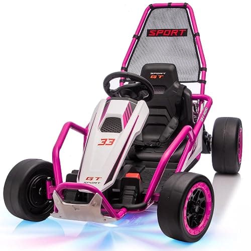 24V Electric Go Kart for Kids, Drift Kart w/Dual 200W Motors, 11 MPH, Front EVA Wheel & Metal Frame, Outdoor Ride on Toy w/Music & Lights, 2 Speed, 5 Point Harness, Crazy Cart for Ages 6-12, Pink - Image 1