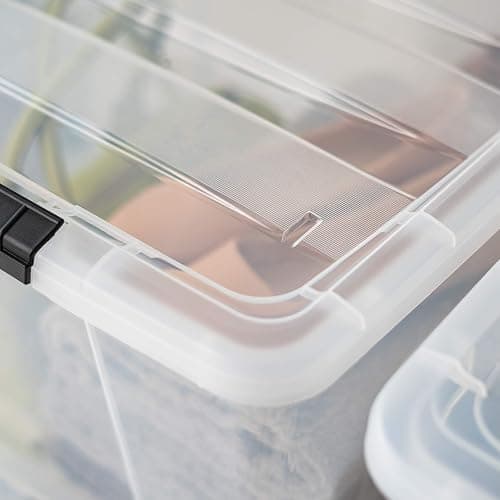 IRIS USA 72 Qt Stackable Plastic Storage Bins with Lids, 6 Pack - BPA-Free, Made in USA - See-Through Organizing Solution, Latches, Durable Nestable Containers, Secure Pull Handle - Clear thumbnail 9