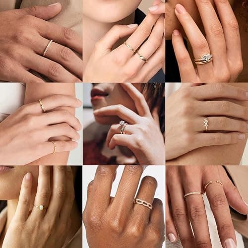 PLOMFOV 14K Gold/Silver Plated Stacking Rings Set for Women Non Tarnish CZ Heart Simple Cute Stackable Rings Dainty Trendy Gold Statement Rings Plain Band Size 4-12 thumbnail 2