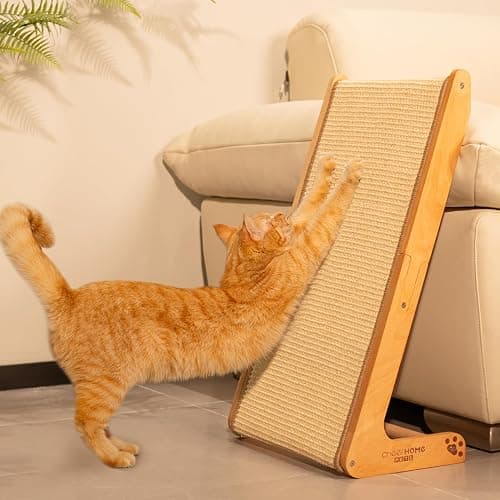 CHEERHOME PETS Sisal Cat Scratcher Ramp for Indoor Cats, 24.8" L Shape Scratching Post Climbing Vertical Cat Scratch Pad, Solid Wooden Cat Furniture(Medium) - Image 1