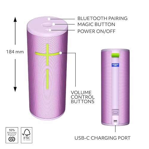 Ultimate Ears Boom 4 Portable Waterproof Bluetooth Speaker with 360-Degree, Bold, Immersive, Crystal-Clear Sound, Floating Speaker with 15-Hour Battery and 147ft (45m) Range - Lilac thumbnail 6