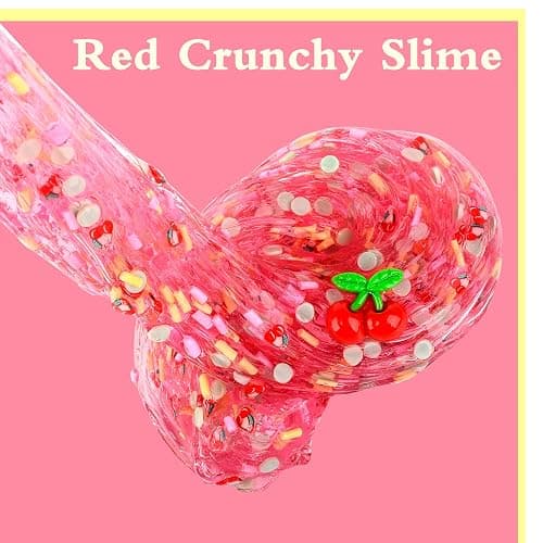 4 Piece Kit Jelly Crunchy Slime, Red Cherry,Blue Rainbow Yellow Lemon and Green Mermaid Jelly Crunchy Slime, Super Soft and Non-Stick, Birthday Gift Slime Party Gift thumbnail 3
