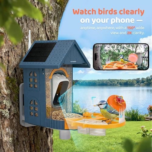 Smart Bird Feeder with Camera Outdoor Birdhouse:AI Identifies 11000+ Species, Features 3K HD Quality and Arrived Alerts Function,Powered by 3 Solar Panels,Gifts for Mom Dad Bird Lovers thumbnail 5