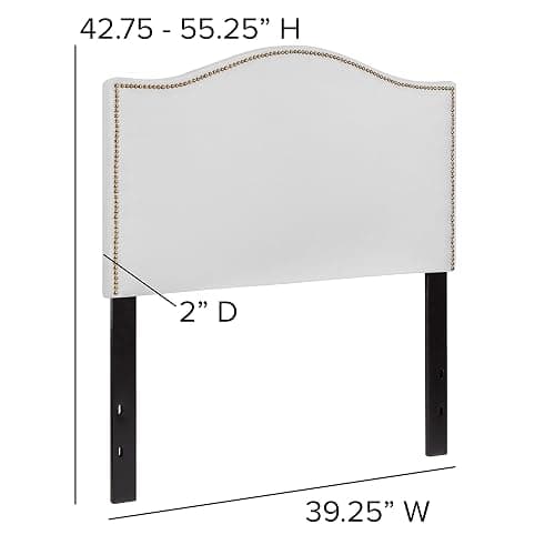 EMMA + OLIVER Upholstered Twin Size Headboard with Nailtrim in White Fabric thumbnail 2