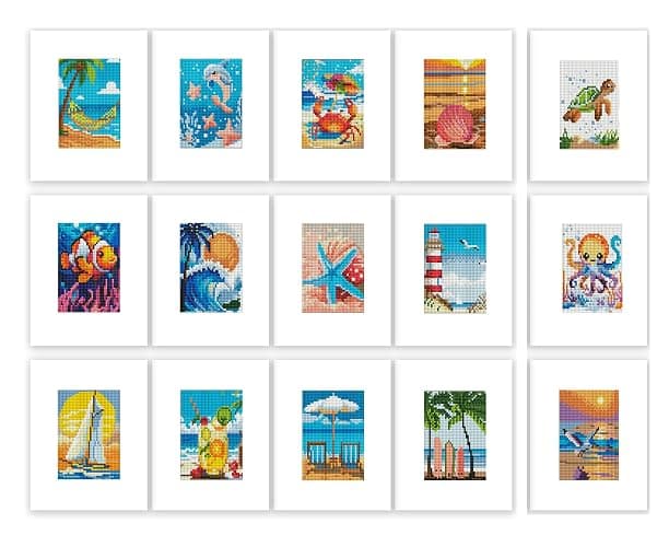 15 Packs Diamond Art Kits for Adults, Small Diamond Painting Projects Full Square Drill Gem Art Kits, DIY 5D Paint With Diamond Dots Crafts with Tools,Sea Beach Wall Decor Gift for Beginners 4x5inch - Image 1