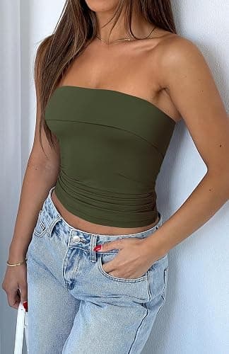 LACOZY Tube Tops for Women Double Lined Strapless Bandeau Tops Slim Fit Going Out Tank Tops Summer Clothes thumbnail 2