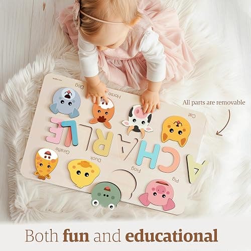 Zuzu Puzzle Personalized Name Puzzle for Toddlers 1-3 | Safari, Farm & 12 Themes | Loved by Parents | Handmade Wooden Montessori Toy | Made to Order | Perfect Personalized 1st Birthday Gift  thumbnail 4