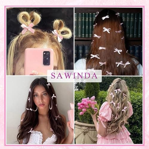 SAWINDA 20PCS Pink Mini Bowknot Ribbon Barrettes - Cute Claw Clips for Teens, Women & Girls' Hair Accessories thumbnail 6