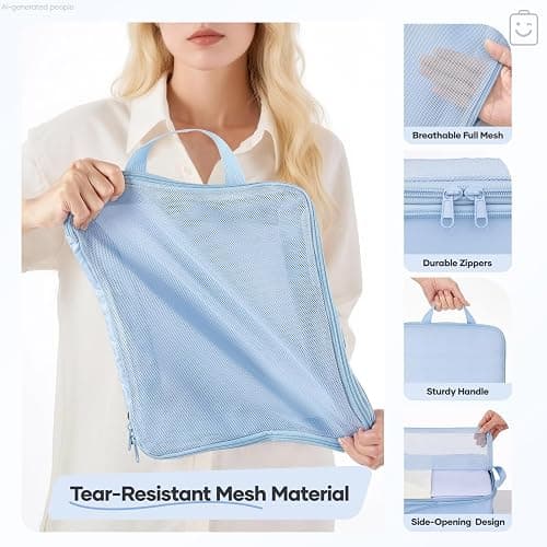 Veken 11 Set Compression Packing Cubes for Travel Essentials,Compressible Expandable Large Luggage Suitcase Organizer Bags for Clothing,Durable Space Saver Storage Bags with Toiletry Bags(Light Blue) thumbnail 5