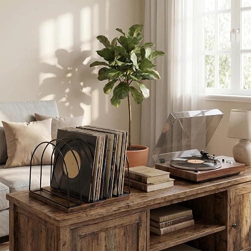 UUOBQN Wooden Vinyl Record Storage Holder, Brown | Record Stand Organizer for Vinyl Records & LPs, Magazine Holder, CD Storage, DVD Storage, CD Holder, Album Organizer Shelf thumbnail 9