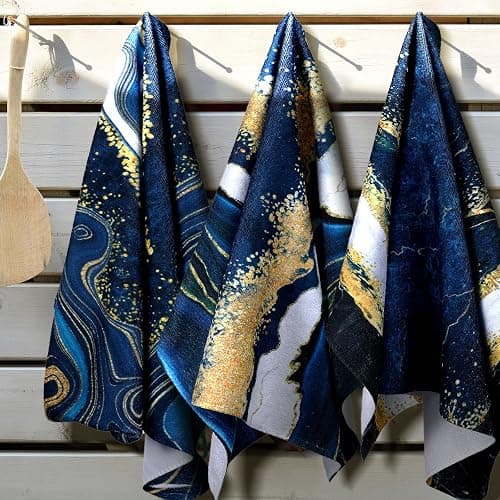 Geyoga 4 Pcs Christmas Marble Kitchen Towels Blue and Gold Hand Dish Towels Absorbent Marble Tea Washcloths for Christmas Xmas Winter Bathroom Decor Kitchen Accessories Gifts thumbnail 2