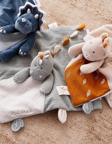NOUKIE'S - Doudou bébé et Enfant - Dinosaure Bleu Ops - Eveil et Sommeil - Marionnette - Cadeau de Naissance thumbnail 7