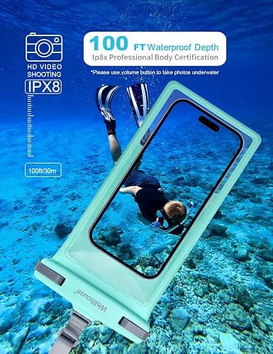 wellhouse Waterproof Phone Pouch, Waterproof Phone Case for iPhone 16 15 14 13 12 Pro Max XS Samsung, IPX8 3D Cellphone Dry Bag Beach Essentials (1 Pack - Crystal Green8.0, 8 inch) thumbnail 2