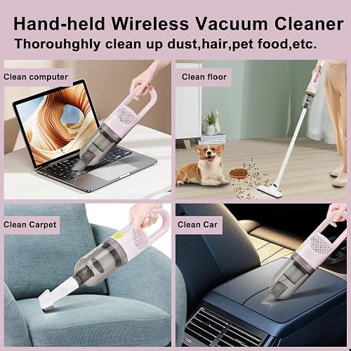 SIPPON Handheld Vacuum Cleaner, 2-in-1 Lightweight Stick Vacuum w/100W Powerful Motor & Led Display, Portable Hand held Vacuum for Home Hard Floor Carpet Pet Hair (Pink Cordless) - Pink Cordless thumbnail 2