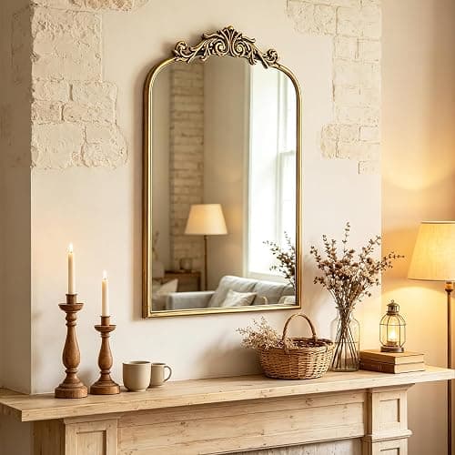 Awhtixbo Miroir Baroque Antique Doré - Miroir Murale Vintage avec Forme Arche Doré pour Hall, Salon & Salle de Bain, 40x61cm thumbnail 6