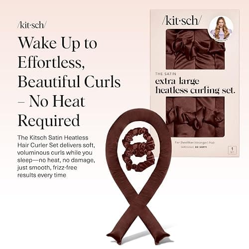 Kitsch XL Satin Heatless Curler Set - Chocolate | Heatless Curls Overnight w/39 " Hair Waver & 2 Satin Scrunchies, Comfortable Hair Curlers to Sleep in for Frizz-Free Hair thumbnail 2