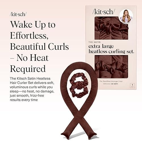Kitsch Satin Heatless Hair Curler Set - Heatless Curls Overnight with Hair Curler & 2 Satin Scrunchies - Hair Curlers to Sleep in for Overnight Curls - Overnight Blowout Rods - Chocolate thumbnail 3