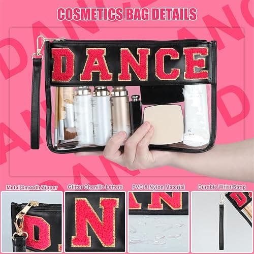 BuyCard Dance Recital Gifts, Clear Makeup Letter Bag, Chenille Letter Patch Cosmetic Bag, Dance Competition Gift, Toiletry Pouches with Zipper, Waterproof Travel Purse for Girl Women Appreciation thumbnail 4