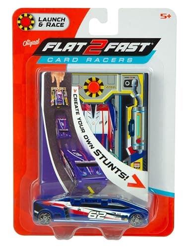 FLAT 2 FAST Original Stunt Card Racer – Flat Car Racer and Pocket Size Racecar Launcher with Built-in Button for Stunt Launching and Racing – Compact – Blue thumbnail 4