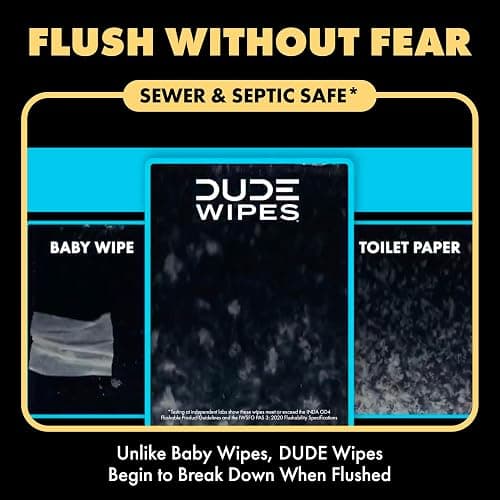 DUDE Wipes Shea BUTTer Flushable Wipes - Extra-Large Adult Wet Wipes - 6 Pack (288 Count) - Infused with Coconut Oil, Vitamin E, and Aloe - Septic and Sewer Safe thumbnail 4
