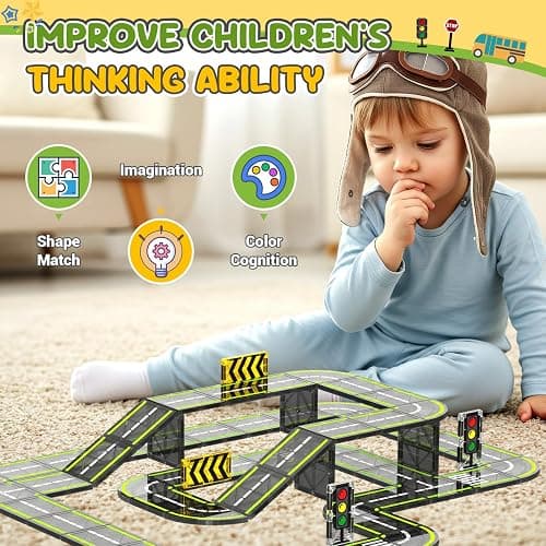 HarworLife Magnetic Tiles Road Set, Magnetic Building Blocks for Toddler Kids, Montessori Educational Magnet Toys for Kids Ages 3+Year Old, STEM Creative Toy for Christmas Birthday Gifts thumbnail 3