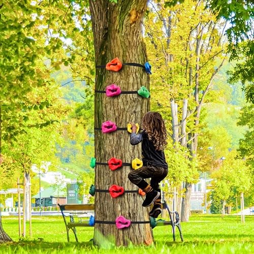Just.smile Climbing Hold for Kids Outdoor-Ninja Tree Climbing Rocks 15 Pcs with 6 Ratchets-Climbing Grip Kits for Ninja Warrior Obstacle Course thumbnail 6