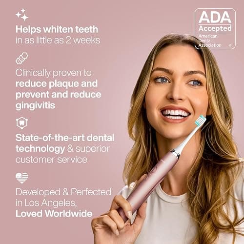 Aquasonic Vibe Series Ultra-Whitening Toothbrush – ADA Accepted Electric Toothbrush - 8 Brush Heads & Travel Case – 40,000 VPM Motor & Wireless Charging - 4 Modes w Smart Timer – Satin Rose Gold thumbnail 6