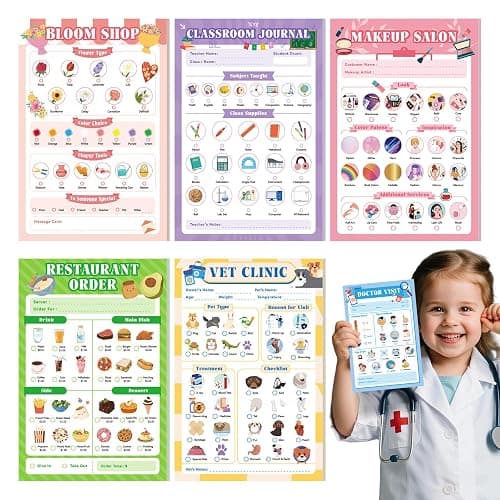 MOMOTONX 6 Pack Kids Pretend Play Notepads for Girls | 40 Pages Kids Playtime Pads, 4'' x 6'' Imaginative Role Play Activity Pads, Educational Toys for Toddlers - Image 1
