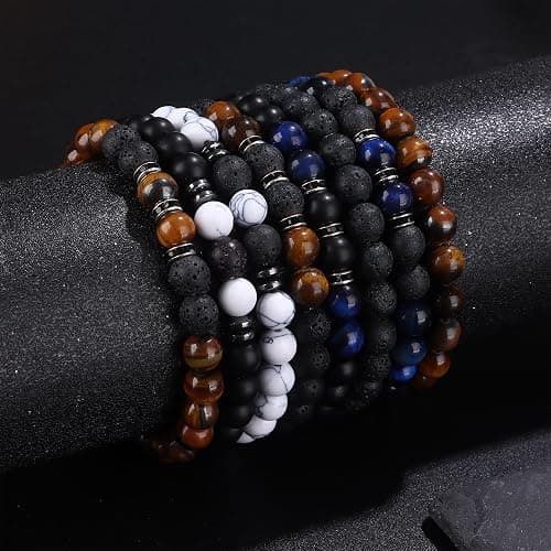 FIRAZIO Tiger Eye Bracelet For Men 8MM Natural Stone Stretch Adjustable Tree of life Leather Bracelets Mens Accessories Pulseras Para Hombres Crystal Beaded Bracelet for Men Women Gifts thumbnail 5
